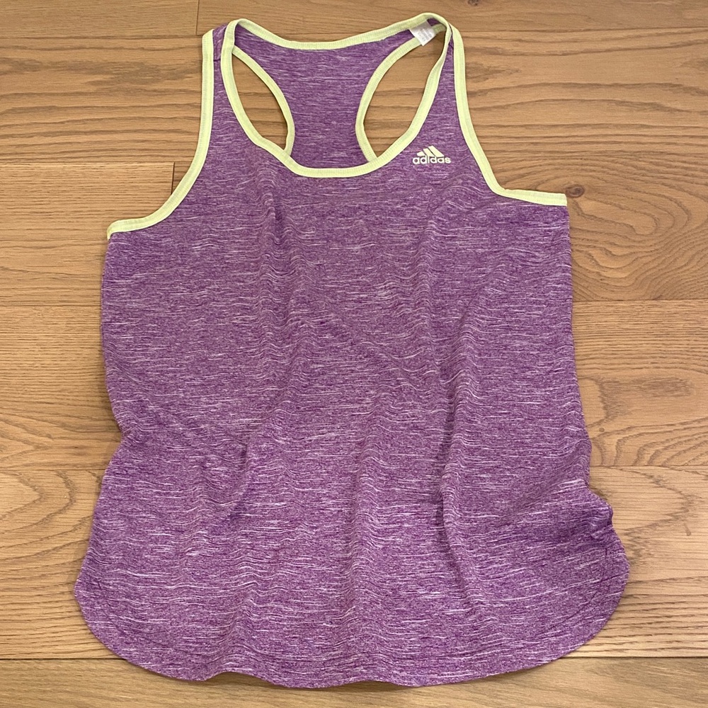 Adidas Women's Purple Tank Top with Yellow Trim, Medium